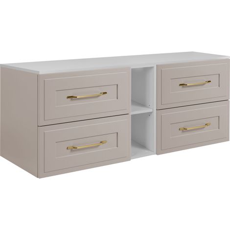 Set di mobili da bagno sotto lavabo, Beige / bianco, 180 (2 x 80 + 20) x 46 x 58 cm , 3 colori di maniglie a scelta