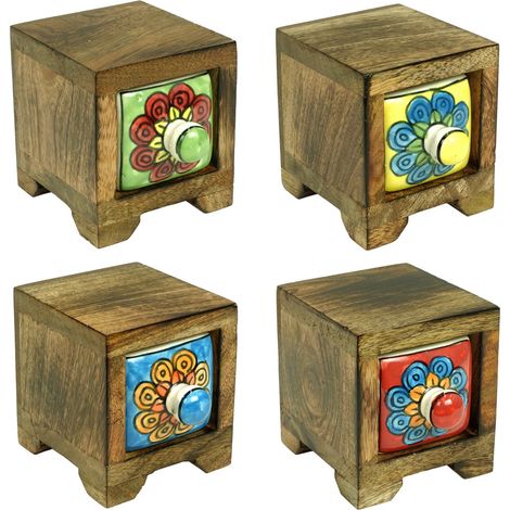 Porta spezie colorato in legno e ceramica con 1 cassetto per cucina