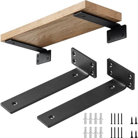 Équerres de fixation en L, lot de 2, support d'étagère, équerres de 20 cm, visserie de montage incluse, équerres métalliques, support mural, charge maximale : 45 kg, épaisseur (1/5)