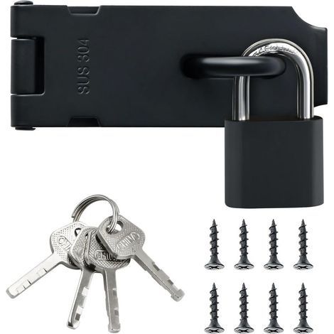 Loquet Porte Exterieur Verrou Portail avec Cadenas, Verrou Porte Interieure en Acier Inoxydable SUS304 pour Armoire, Jardin, Noir Mat, EMST009-B-ARCAN (1/4)
