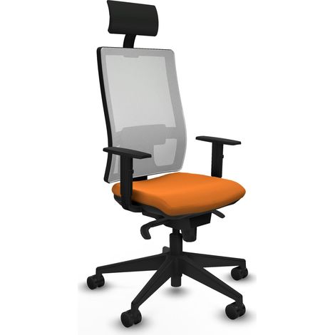 Horna sincro malla blanca similpiel naranja brazos 1D base piramidal cabecero fijo ruedas 65mm nailon (1/5)