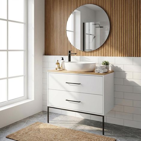 Mobile bagno sospeso con 2 cassetti colore bianco opaco e specchio. MALIGI HOME MG-PASIFE Bianco Opaco (1/5)