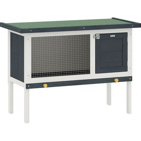 Clapier sur pied cage à lapin avec niche intérieur toit ouvrant porte verrouillable 90 x 45 x 65 cm gris foncé blanc (1/5)