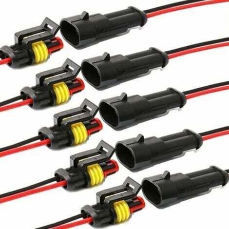 Connecteur étanche,connecteurs de Fils électriques autobloquants à 2 Broches avec Fil 16 AWG Marine pour Les connexions de Voiture,Camion,Bateau et Autres Fils. (5pack) (2pin Connector) (1/4)