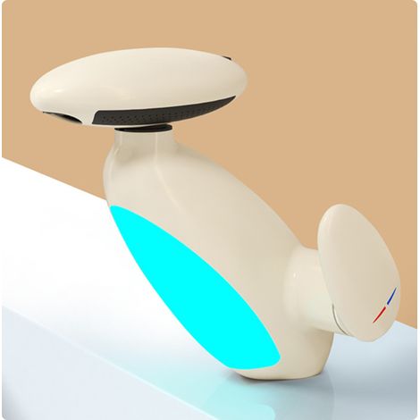 Robinet de salle de bain à LED Penguin, éclairage multicolore, bec pivotant et extractible à 360°, 4 jets, cartouche de valve en céramique (blanc) (1/5)