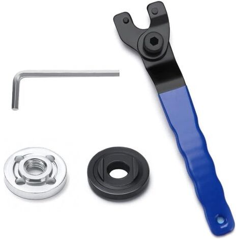 Clé à Molette pour Meuleuse D'angle, avec Clé Allen et 2 Brides, 10-52mm Clé à Broche Réglable, Clé à Meuleuse avec Manche en Plastique Antidérapant (Bleu Noir) (1/5)