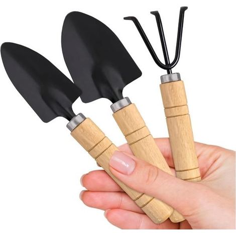Kleine Gartengeräte, 3-teiliges Mini-Gartenset aus Holz, Mini-Pflanzset