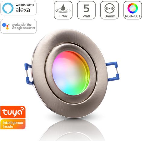 Einbauspot IP44 rund starr - Farbe: Edelstahl-gebürstet - LED Leuchtmittel: GU10 5W RGB+CCT Smart Tuya (1/5)