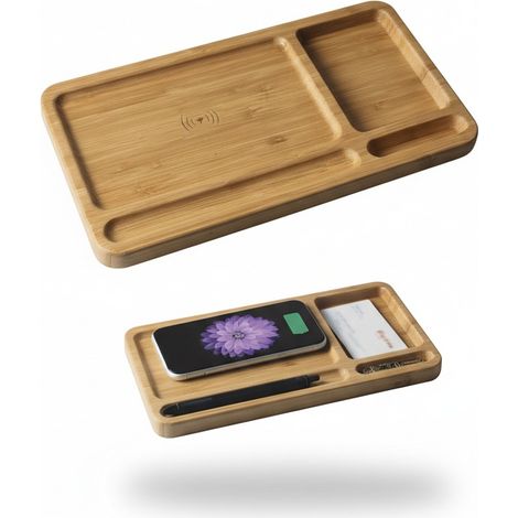 BLAUPUNKT - Organisateur de bureau en bambou - Chargeur induction 5W - Design éco-responsable - Voir photos (1/3)