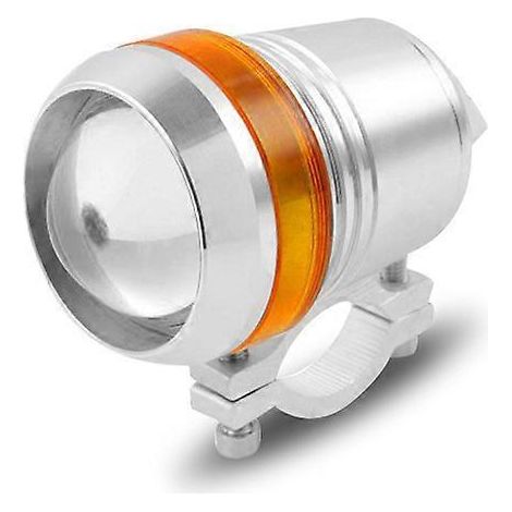 Phares extérieurs à LED pour motos et véhicules électriques, type canon laser U3, éclairage longue et courte portée – Coque argentée, blanc et jaune (1/5)