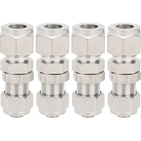 Raccord droit traversée 2 touches pour tube Ø10x8, 4 pièces, connecteur compression en acier inoxydable 304, raccord union étanche, adaptateur femelle, usage plomberie. (1/5)