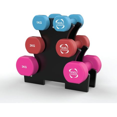 12kg Neoprene Dumbbell Set with Rack (1/5)