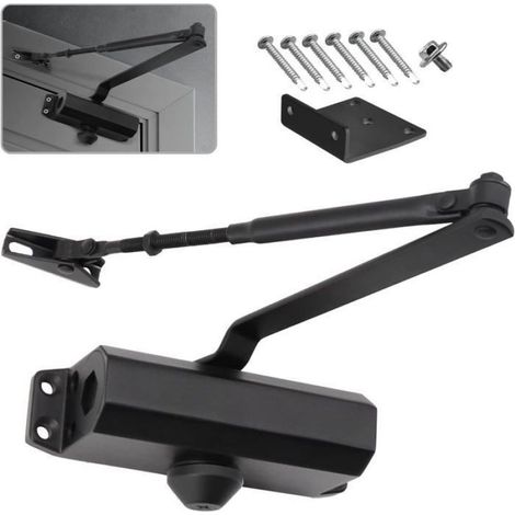 Ferme-porte hydraulique automatique avec dispositif d'arrêt, ferme-porte à ressort réglable (Noir) (1/5)