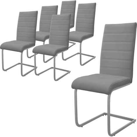 ML-Design Set 6x Sillas de Comedor Basculante con Respaldo Alto Asiento Cantilever Gris de Polipiel Tapizado con Patas de Metal Sillón Diseño Ergonómico Moderno para Salón, Escritorio o Cocina