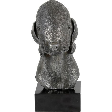Bedlington Terrier, Rothbury Terrier - figura sobre mármol, recubierta de metal plateado, hecha a mano, marca Art-Dog (1/5)