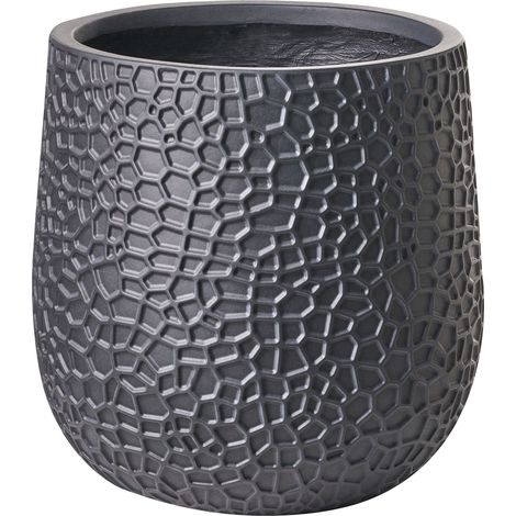Flower Pot Black Fibre Clay Indoor and Outdoor Planter Round 41 x 41 x 43 cm Decorative Accent Modern Design Living Room Garden QIYUN (1/5)
