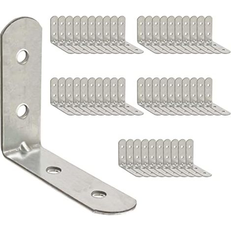 Équerre de Fixation - Lot de 50 - Acier Galvanisé - Support d'angle 90 Degrés - Renfort Meubles et Étagères - 30x30x16 mm (1/5)