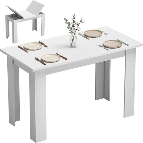 Table à manger - HOMCOM - pour 4 personnes - plateau relevable et rangements cachés - bois - 120 x 60 x 75,5 cm - blanc (1/5)
