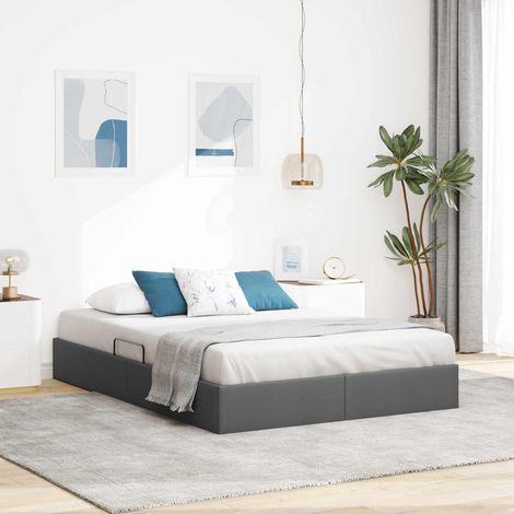 Cadre de lit ottoman Gris foncé 140 x 190 cm tissu (1/5)