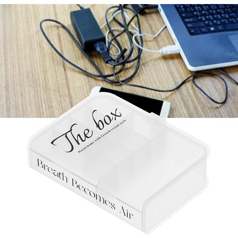 Datenkabel-Organizer, Handyhülle, Displayschutzfolie aus gehärtetem Glas, Powerbank, Kopfhörer, Ladekabel-Organizer, Aufbewahrungsbox für den Schreibtisch, transparente Farbe. (1/5)