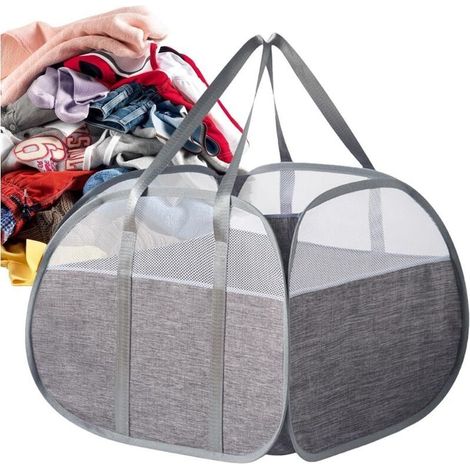 Panier à linge pliable – Panier de tri à linge sale Pochette de rangement respirante en tissu avec poignée pour salle de bain (1/5)