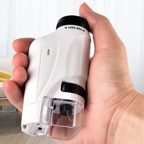 MIMOSON-White Pocket Microscope Mini Handheld Microscope with LED Light Portable High Definition (1/5)