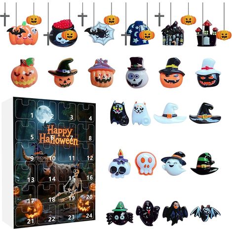Ensemble Calendrier De L'Avent Halloween 24 Pièces De Résine Effrayantes Et Figurines Calendrier Compte-Rebours Halloween Pour Bibliothèque, Manteau De Cheminée, Rebord De Fenêtre, (1/5)
