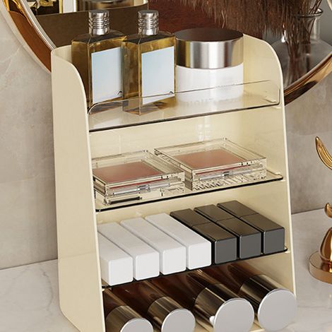 Présentoir de maquillage de bureau multifonctionnel à plusieurs niveaux, gain de place, pour salle de bain, étagère de rangement pour maquillage, soins de la peau, flacons de parfum et crèmes. (1/5)
