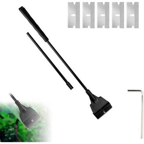 Algenkratzer für Aquarien, abnehmbarer Stab 30–51 cm, Edelstahl, 5 Ersatzklingen, Glasreinigung (1/5)