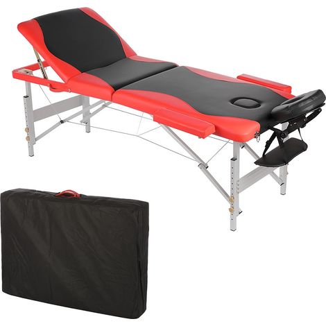 Table de massage 3 zones en aluminium noir/rouge avec sac, canapé, banc de massage