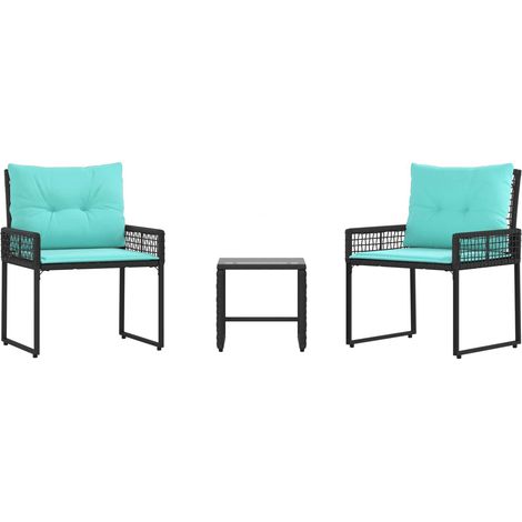Set di Mobili da Esterno con cuscino 3 pcs Nero e Turchese vidaXL