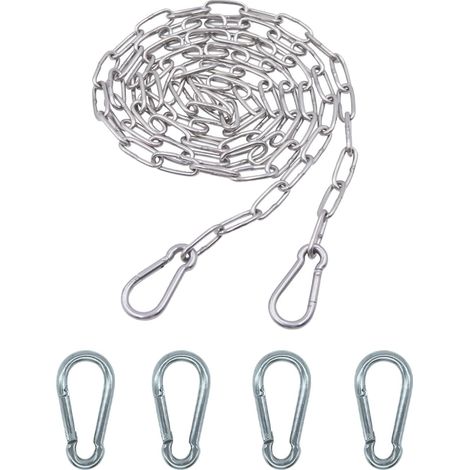Stainless steel chain with carabiner, 3 m round steel chain, diameter 3 mm, stainless steel links, metal chains for hanging, suitable for dog leashes (1/5)