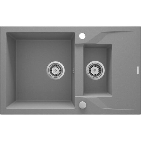 Lavello in granito a 1 vasca e mezza con gocciolatoio, acciaio grigio metallizzato, ZQN S513