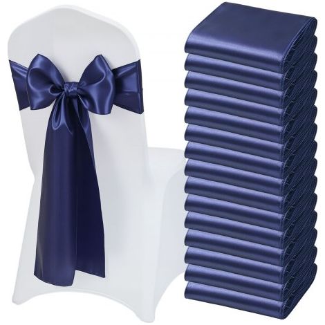 Fajas de Satén para Silla 50 Piezas, Lazos para Sillas 275 x 17 cm, Bandas para Sillones de Material Suave, para Decoración de Bodas, Ceremonias, Fiesta de Nacimiento, Banquetes, Azul Marino (1/5)