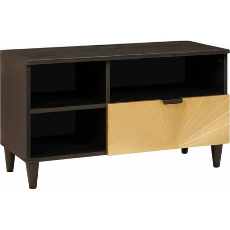 Mobile porta TV basso rettangolare moderno 80 x 33 x 46 cm con cassetto e ripiani in legno ingegnerizzato nero 020057761