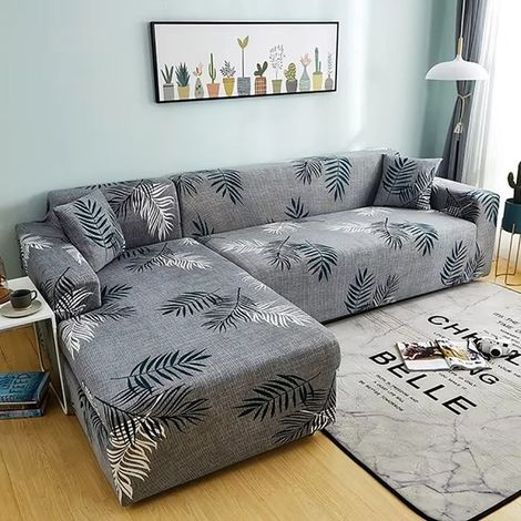 Housse de canapé d'angle Extensible 3+2 places (145-230 cm) - Polyester/élasthanne - Gris (1/5)