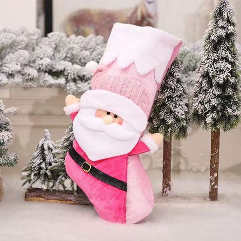 Chaussette De Noël - 55 X 30 X 1 5 Cm - Maille Nylon Et Spandex - Rose - Pour Cheminée Arbre De Noël Ou Décoration De Fête - 1 Pièce (1/5)