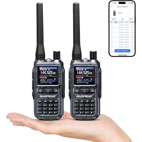 Mini 5W Radio Bi-Bande, Talkie-walkie VHF/UHF, Programmation sans Fil par Application, Double PTT, Port de Chargement USB-C, 999 canaux, Récepteur aéronautique/FM, Quartz(Lot de 2) (1/5)