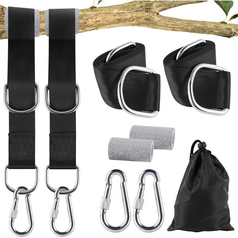Lot de 2 sangles de suspension pour hamac de balançoire de 150 cm avec 2 coussins de protection pour arbre, 2 mousquetons et 1 sac de rangement, supporte jusqu'à 1000 kg (1/5)