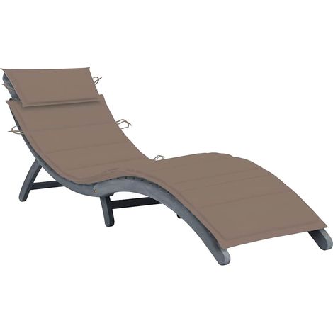 Chaise longue avec coussin-Bain de soleil-Transat de relaxation Gris Bois d'acacia solide 837147 (1/5)