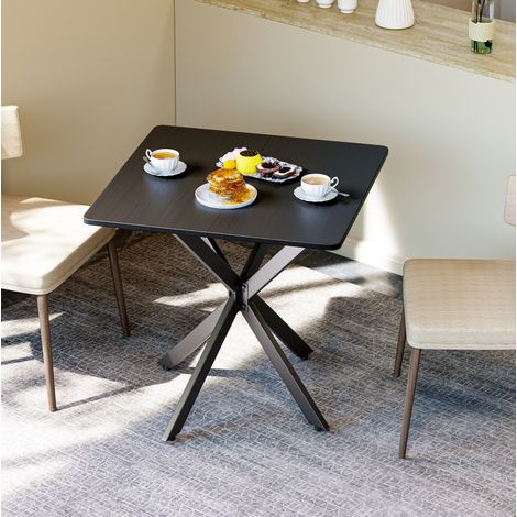 Table d’appoint carrée 80x80x75 cm noire en métal et panneau de particules avec pieds réglables (1/5)