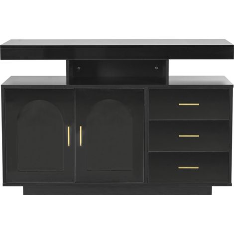 Buffet avec LED 120 x 40 x 80 cm noir brillant, 3 tiroirs et 2 portes en acrylique HOMVRA (1/5)