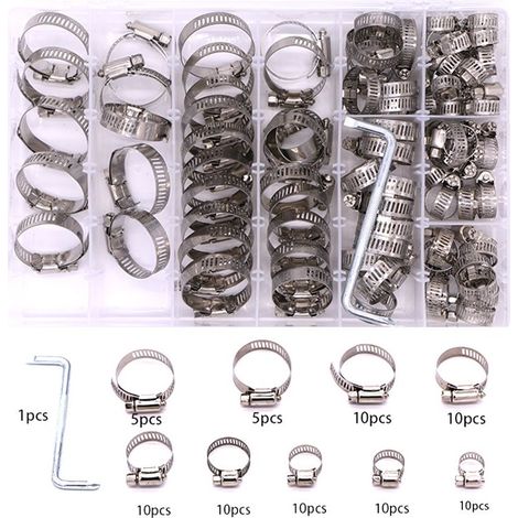 81 Pièces/8-38 mm,Collier de Serrage Réglables, Tuyau Clips, Colliers de Serrage en Acier Inoxydable, Pinces de Tuyau pour Tube A'automobiles, Piscine (1/4)