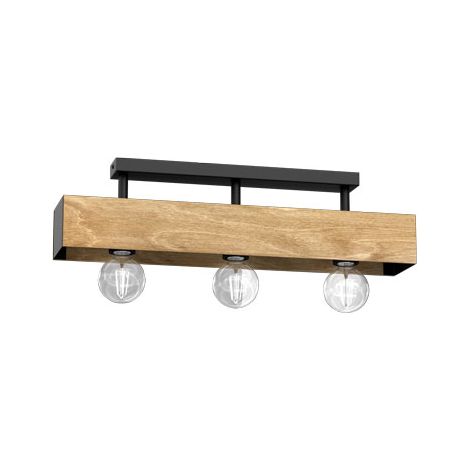 Plafonnier bois 57 cm 3 globes E27 Miluza noir Luminex