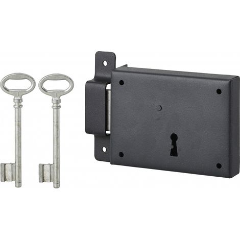 Thirard – Serrure horizontale en applique à clé pour porte de cave – Pêne seul gauche – Axe 60mm – Dimensions 110x80mm – Coffre acier cambré – 2 clés