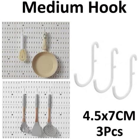 3 Pièces Moyen Crochet pour Panneau Perforé Mural Tableau Organisateur Maison et Bureau Espace de Rangement Organisation Tenture Montage en Rack, Blanc (1/5)