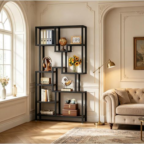 Librería 100x30x180 cm metal y tablero negro/marrón, ahorro de espacio – MEUBLIV (1/5)