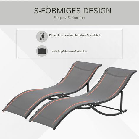 Set aus 2 Sonnenliegen, Gartenliegen, Stoff-Sonnenliegen, ergonomischen Liegestühlen, Aluminium, Texteline, dunkelgrau, 165 x 61 x 63 cm. (1/5)