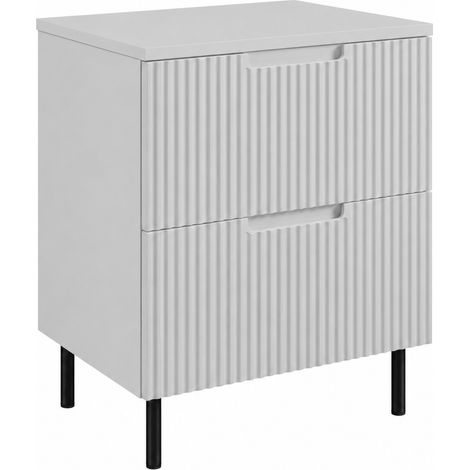 Meuble de Salle de Bain sous Vasque avec Plan, 2 Tiroirs à Fermeture Douce, Façade Cannelée MDF 16 mm, Blanc + Plan Marbre Bianco, Poignées Fraisées, Pieds Noirs, 60 x 46 x 73,6 cm (1/5)