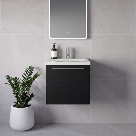 Napoli 390 Nero Oak 500mm Wall Mounted Single Drawer Vanity Unit with Glide Basin - 500mm - Chrome 320mm Handle